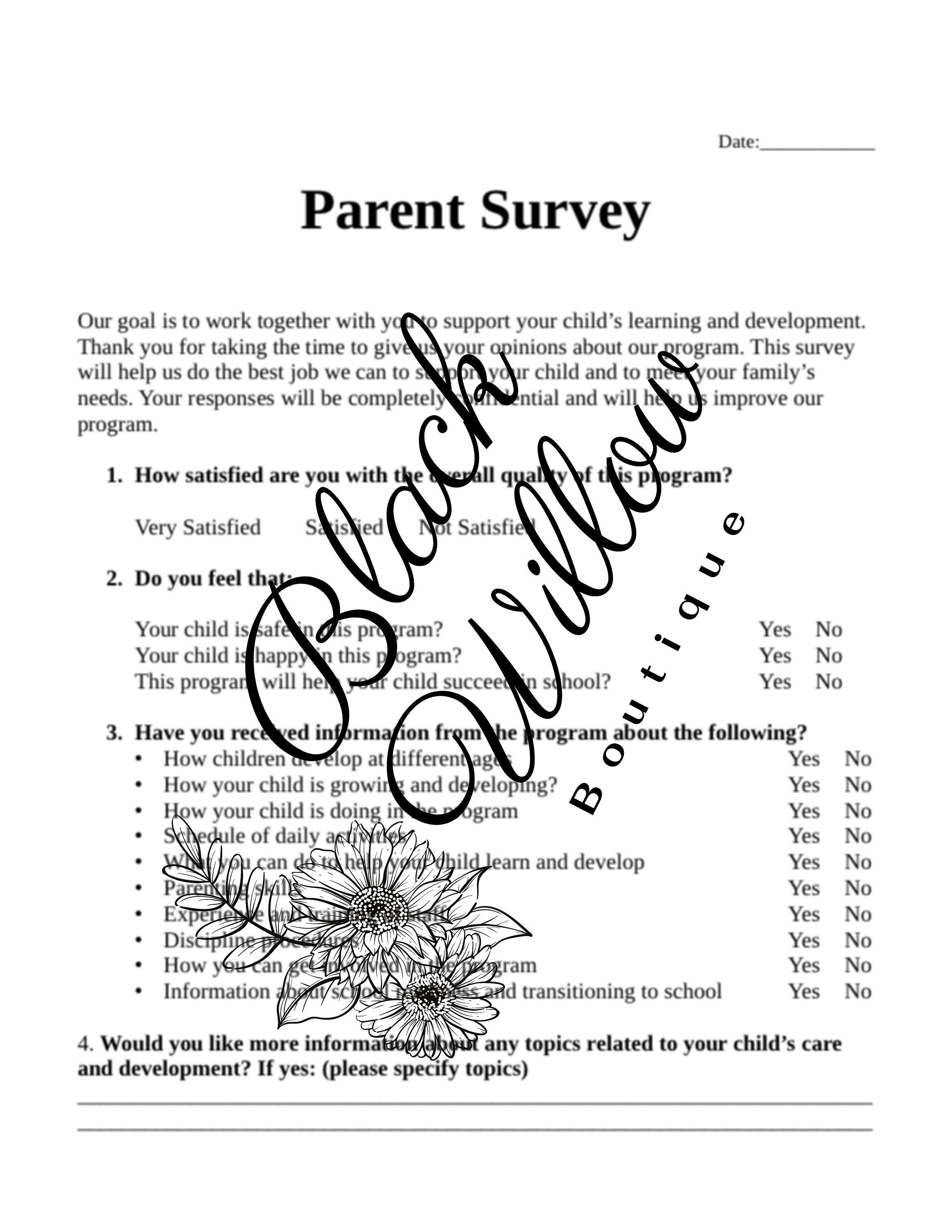 Childcare Parent Survey Etsy