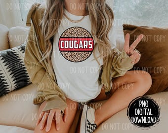 Red Cougars Mascot PNG file, digital download, school spirit, sublimation designs, leopard mascot