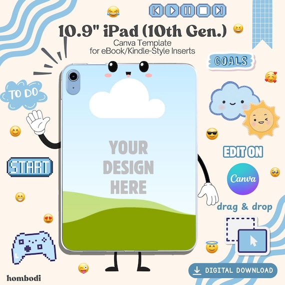 iPad 10th Gen. Template for a eBook/Kindle-Style Case | Design-Your-Own Insert Image | Digital Download | Canva Template