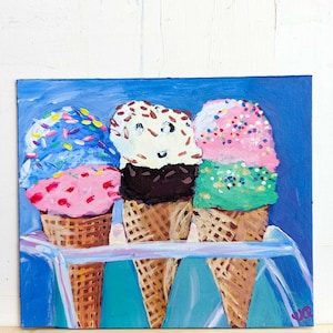 7x6 in. - Ice Cream Cones - Original Acrylic Painting - Food Still Life