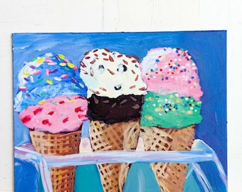 7x6 in. - Ice Cream Cones - Original Acrylic Painting - Food Still Life