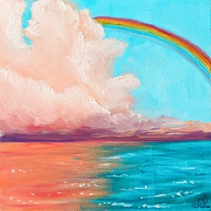 6x6 in. - Rainbow Beach - Original Oil Painting - Landscape