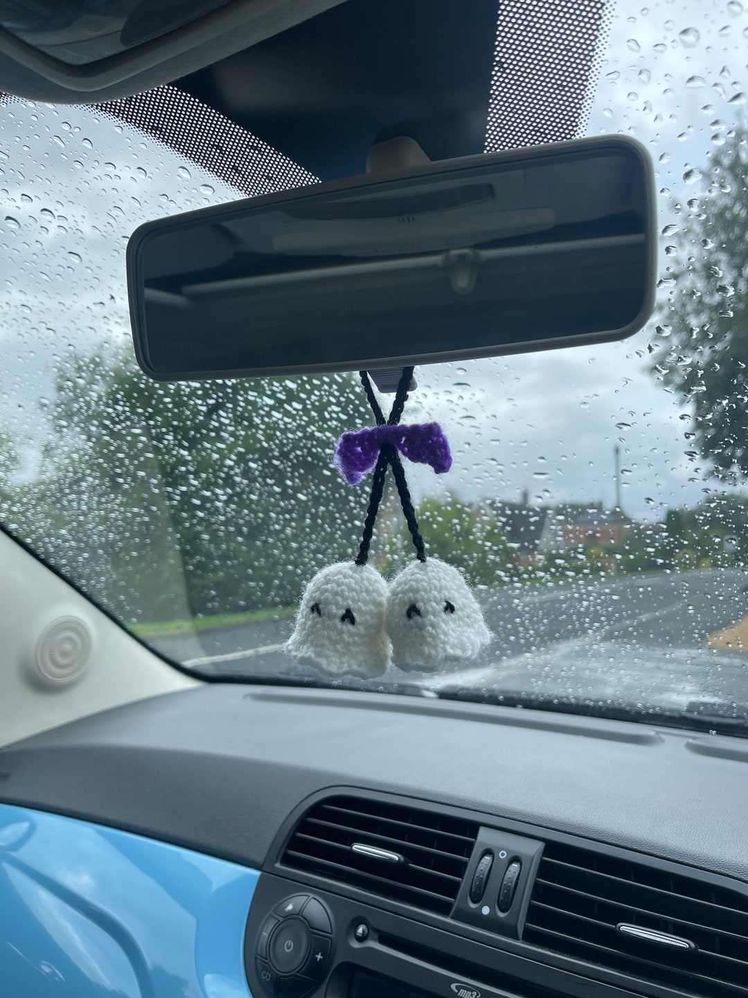 Ghost Car Accessory | Crochet Ghost Rear View Mirror Charm | Hanging ...