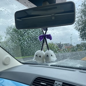 Ghost car accessory | Crochet ghost rear view mirror charm | Hanging ghost charm | Rear view mirror accessory
