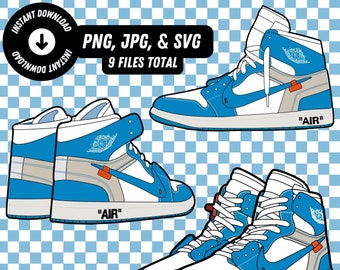 Air Jordan off White Blue Sneaker SVG PNG & JPG -