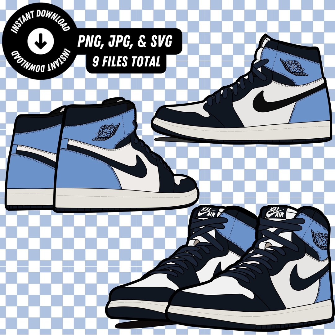 Air Jordan 1 Obsidian/university Blue Sneaker PNG JPG u0026 SVG - Etsy