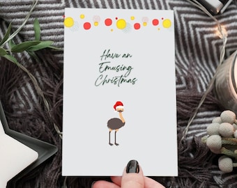 Personalised Australian Christmas Card, Aussie Christmas Cards, Emu Card, Digital download, Funny Cards, Cute Cards, Xmas card