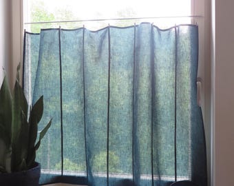 Noren Curtain, Pojagi Panel, Dark Green Linen, Kitchen Window Panel, Home Decor, Minimalist Patchwork, Window Textile, Green Linen Curtain
