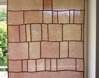 Window Patchwork Pojagi Curtain, Natural Dyed Linen Curtain, HandCrafted Linen Pojagi Panel, Unique Home Decor, Cozy Window Curtain