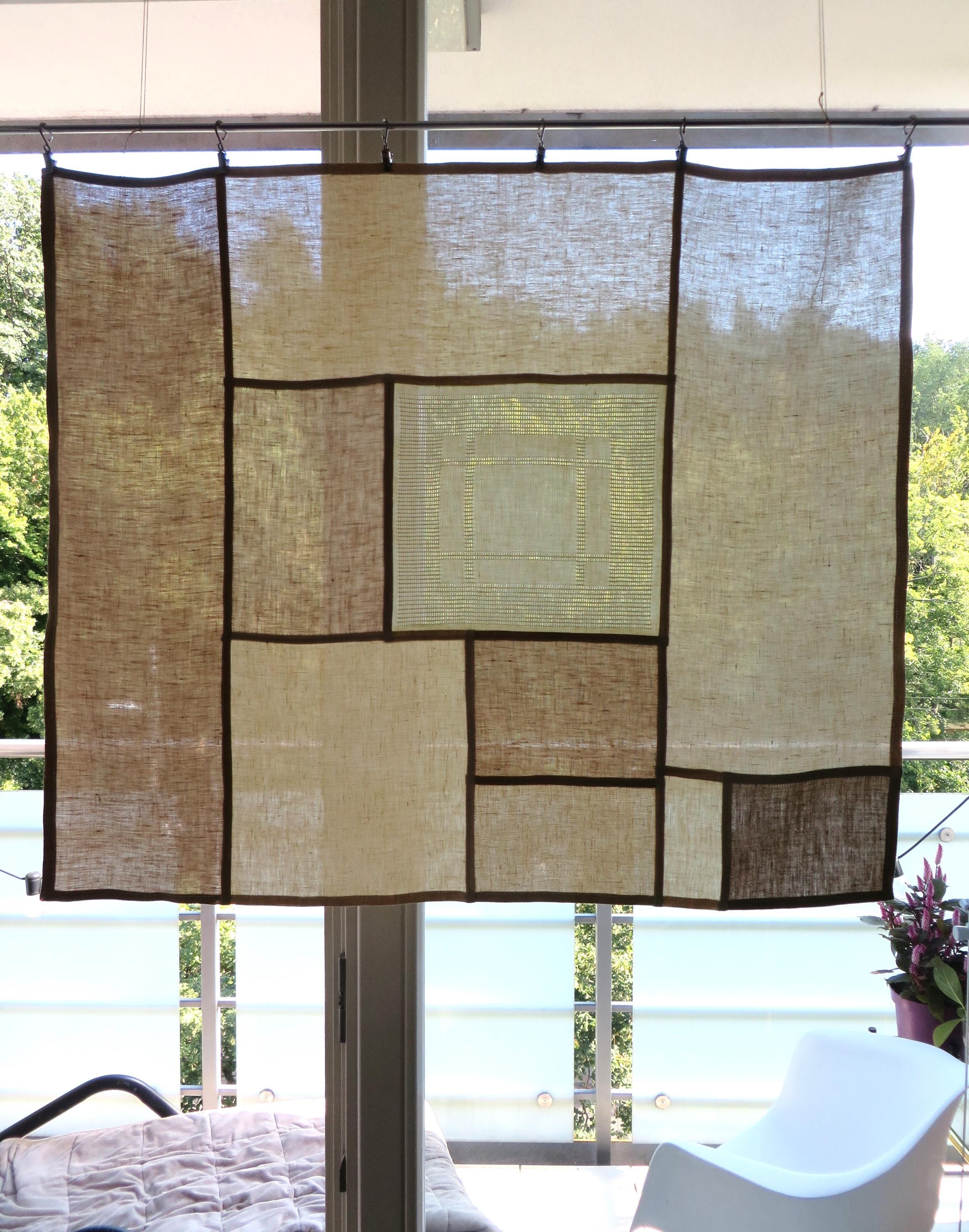 Natural Dyed Pojagi Panel, Modern Pojagi Curtain, Linen Window Decor, Textile Home Decor, Korean Window Patchwork