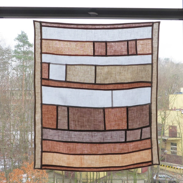 Modern Pojagi Curtain, Bojagi, Natural Dyed Curtain, linen patchwork plant dyed window decor