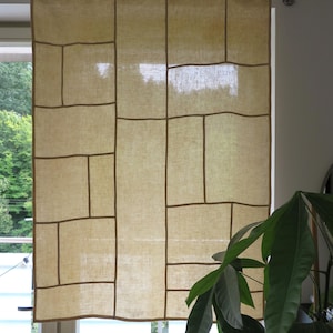 Panneau Pojagi en lin teint naturellement, rideau en lin, décoration textile pour la maison, patchwork coréen pour fenêtre