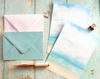 A5 Beach Letter Writing Paper Stationery Set. A5 Blue Sea themed Letter Paper with optional Envelopes