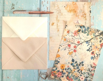 Juego de papelería con diseño floral para escribir cartas. Papel de carta tamaño A5 estilo vintage con sobres opcionales.