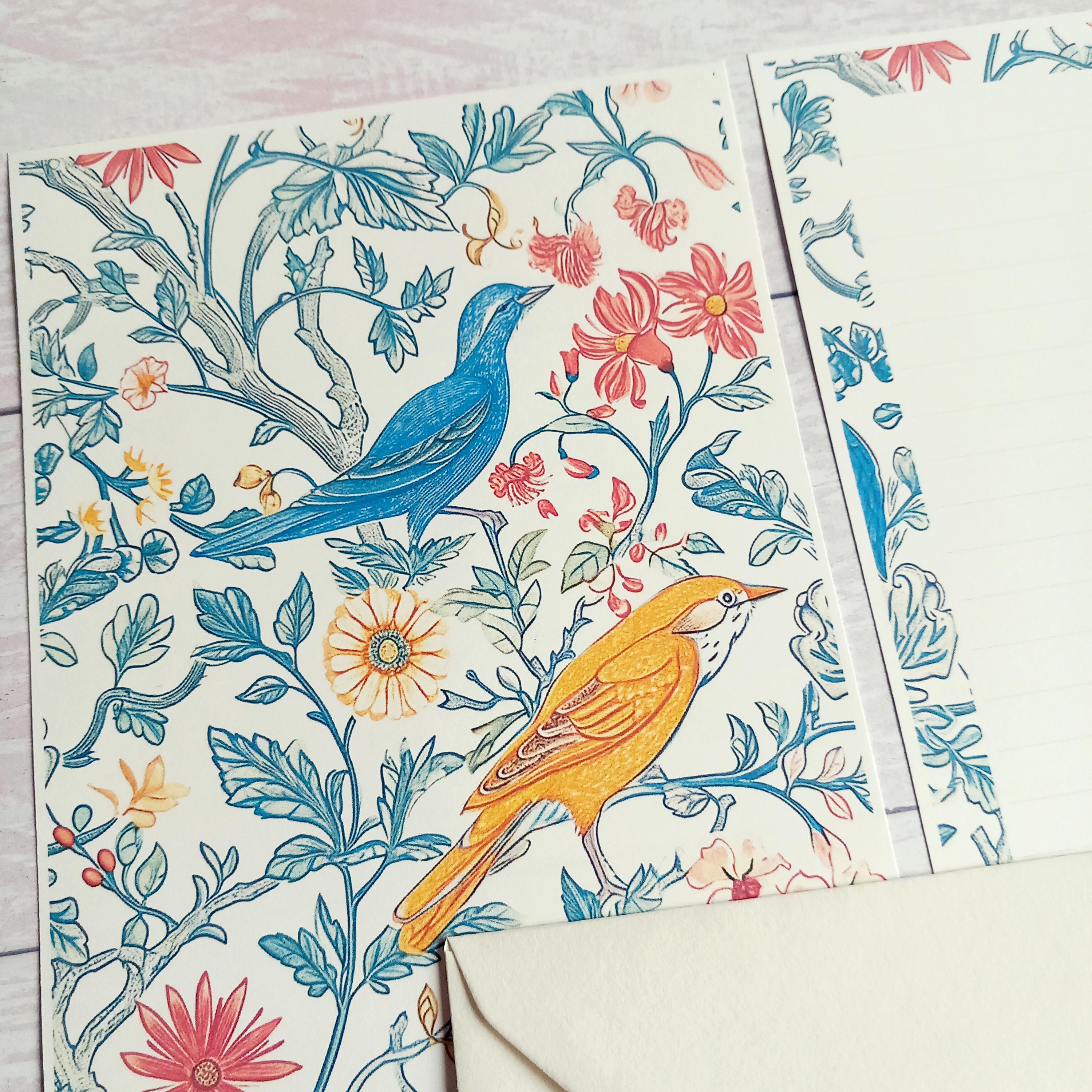 A5 Birds Letter Writing Paper Stationery Set. Bird Design Letter Paper ...