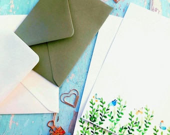 Leaf & Butterfly Writing Paper Set: Handmade A5 Letter Sheets with Envelopes (optional)