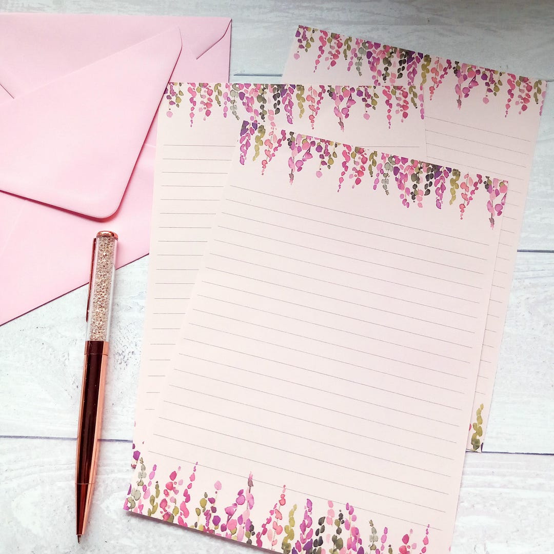 Trailing Writing Trailing Flowers Letter Writing Paper Stationery Set. A5 Pink Letter ...