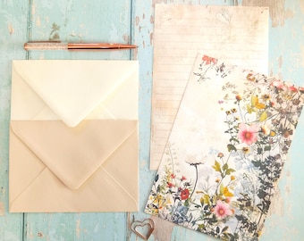 Blommigt brevpapper. A5 brevpapper i vintagestil med kuvert som tillval.