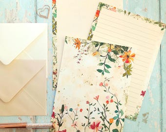 Juego de papelería con diseño floral para escribir cartas. Papel de carta tamaño A5 estilo vintage con sobres opcionales.