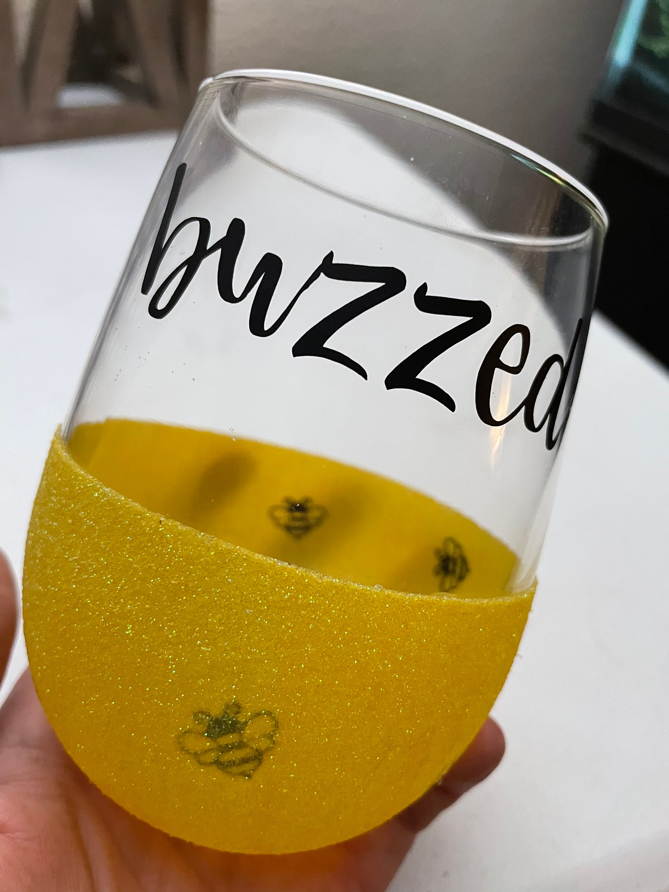 Peekaboo Buzzed Glitter Wine Glass Etsy