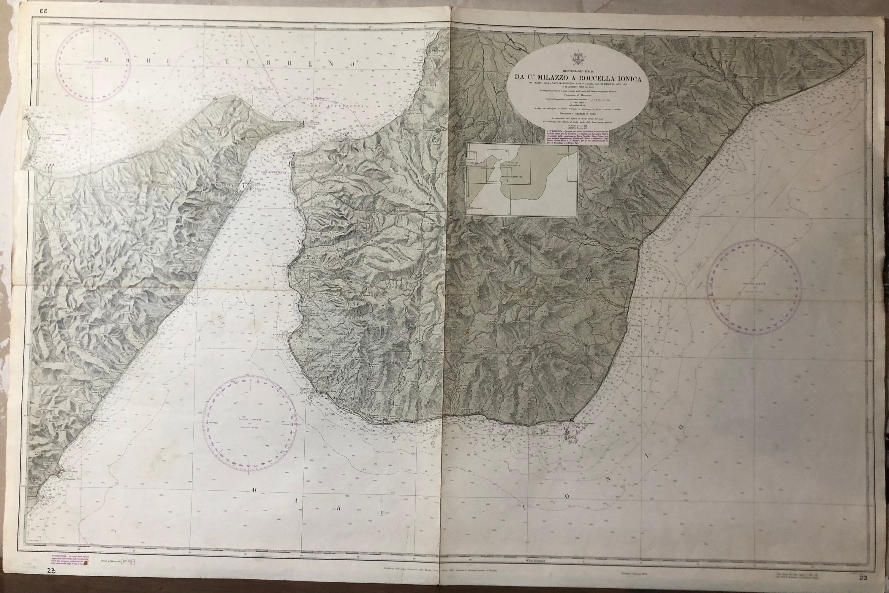 Authentique Carte Marine Ancienne de L'institut Hydrographique Italienne C. Milazzo à Roccella Ionic