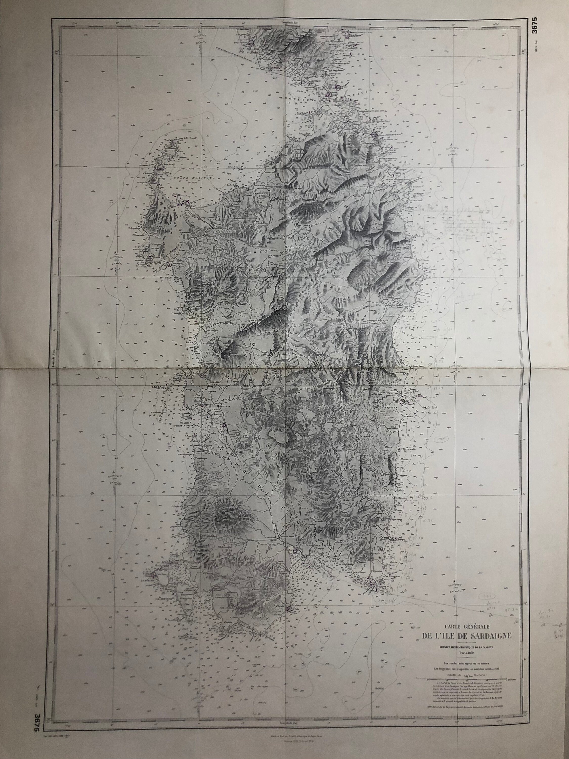 Authentique Carte Marine Ancienne Shom Île de Sardaigne Paris 1879 | Tirage 1980