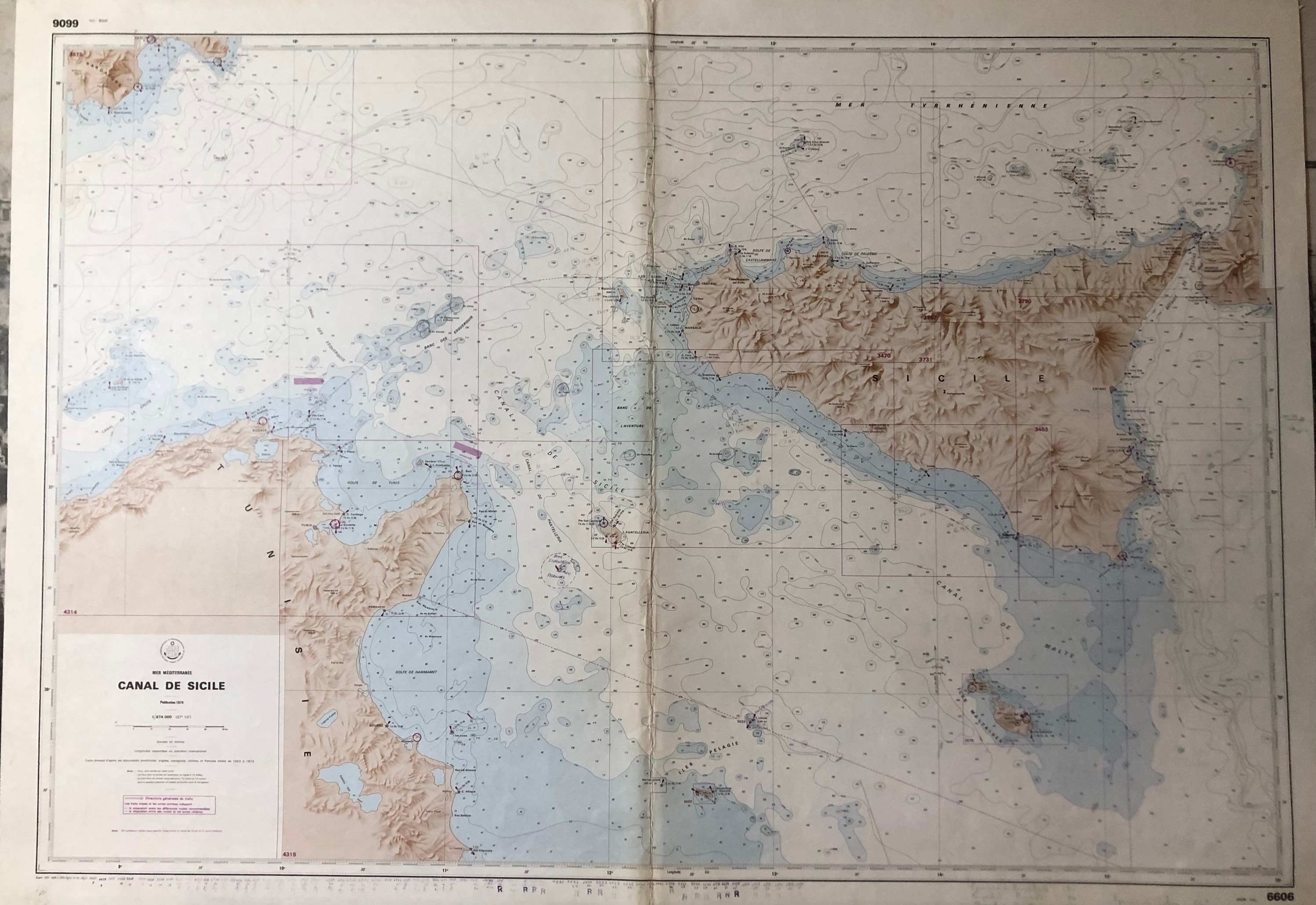 Authentique Carte Marine Ancienne Shom Cote Ouest de Sicile Trapani à Marsala et Îles Adjacentes Par