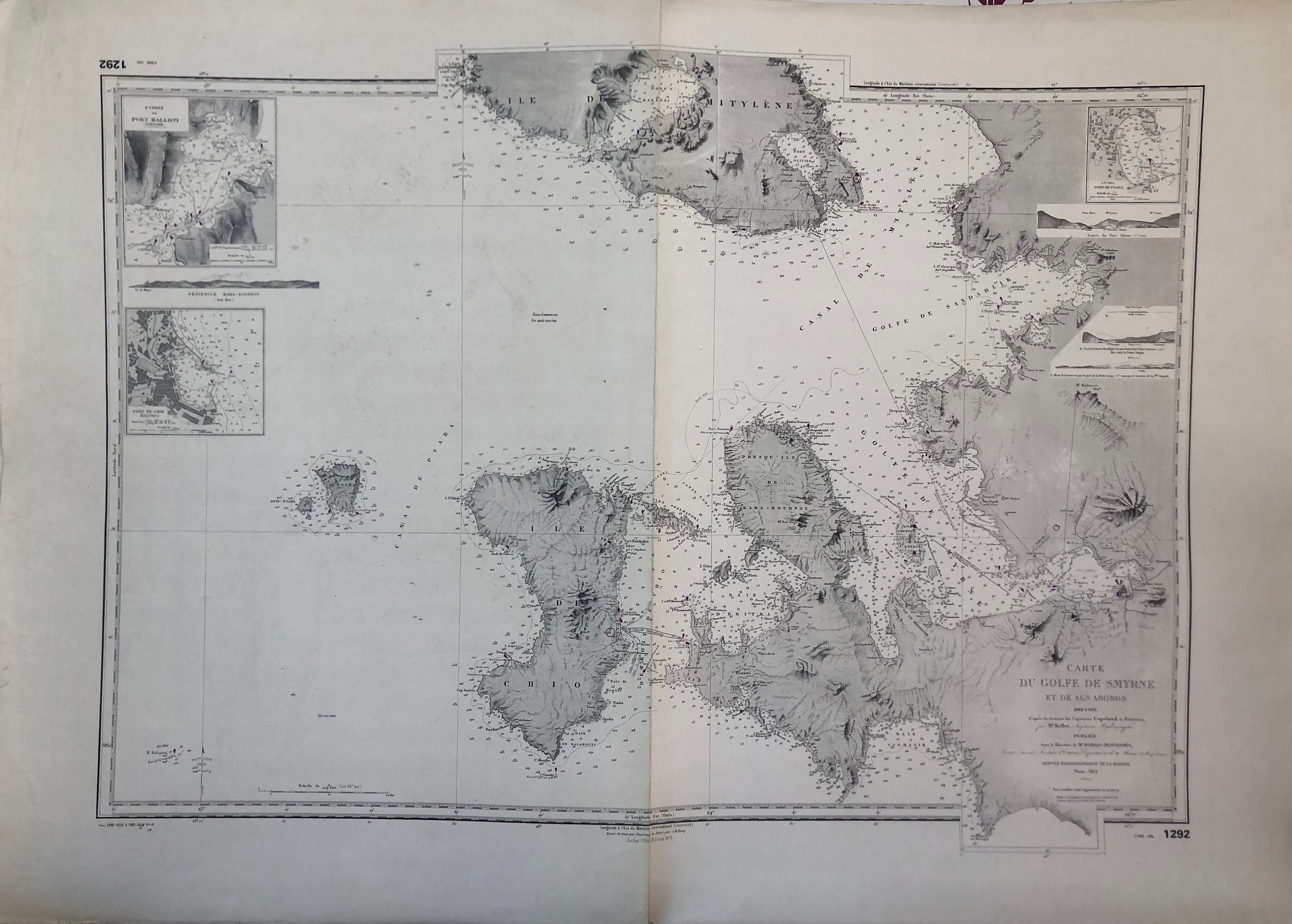 Authentique Carte Marine Ancienne Shom Golfe de Smyrne et Ses Abords Paris 1851 | Tirage Des Années 