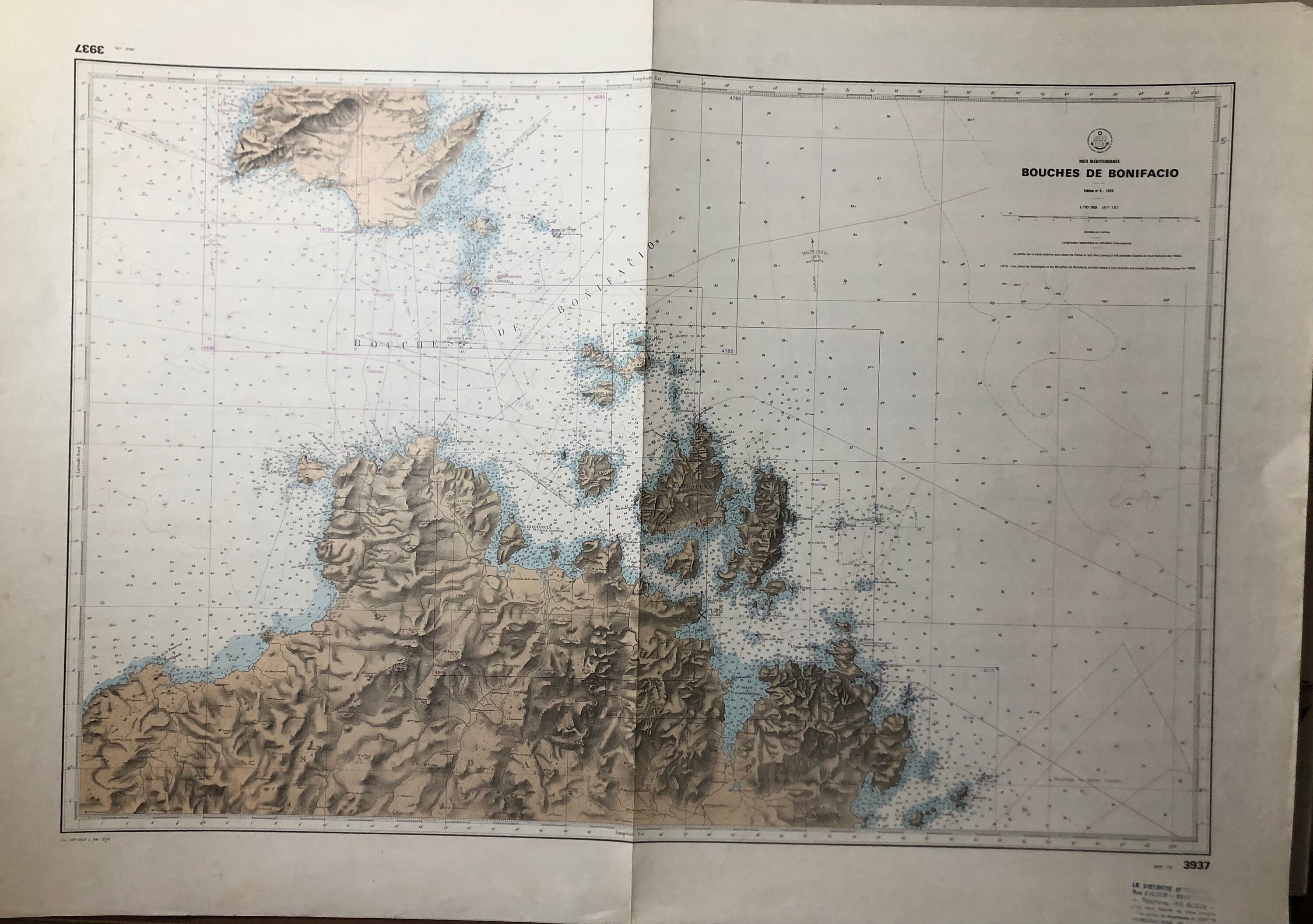 Authentique Carte Marine Ancienne Shom Les Bouches de Bonifacio | Corse | Tirage 1980