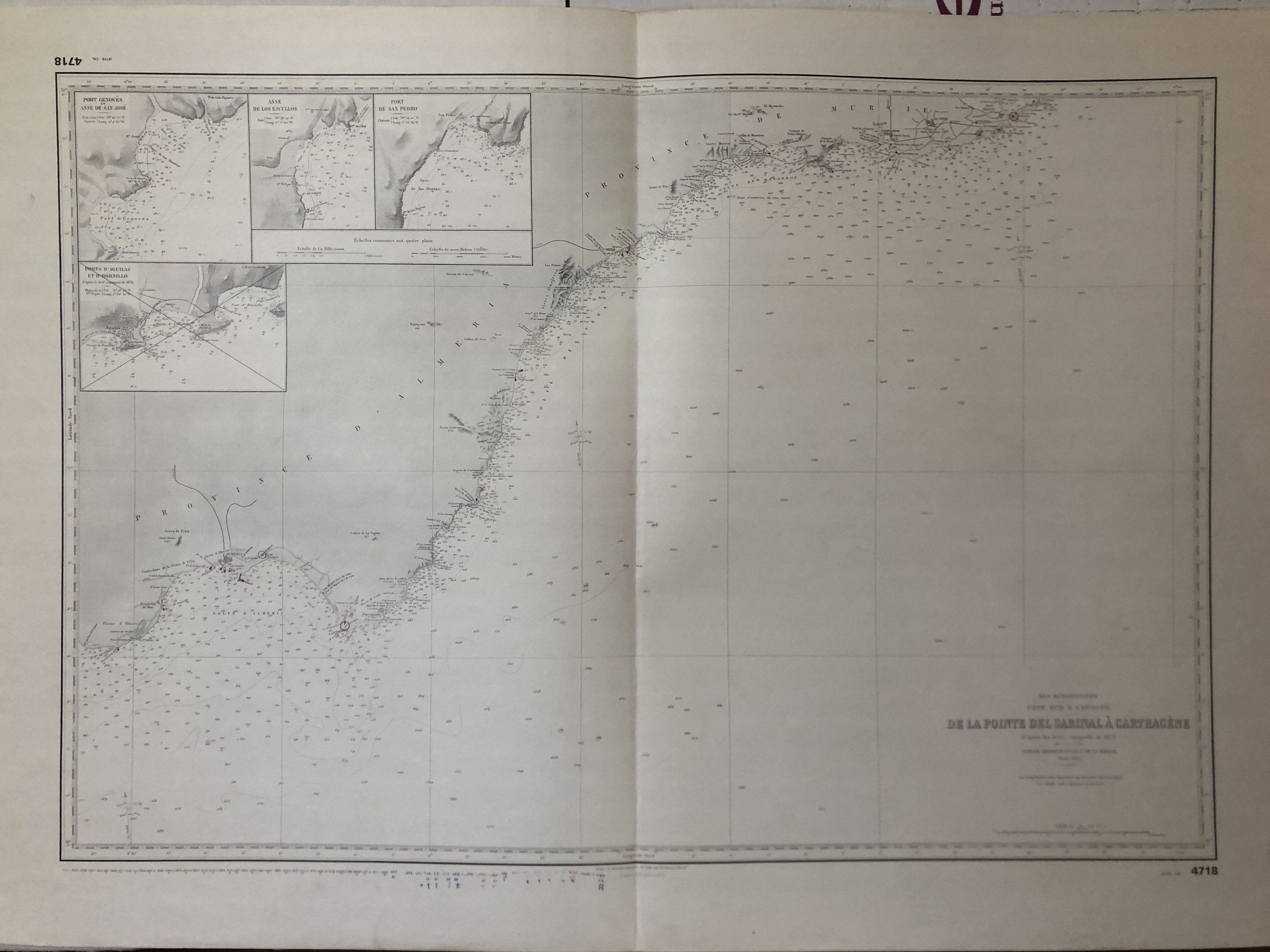 Authentique Carte Marine Ancienne Shom de La Pointe Del Sabinal à Carthagène Paris 1893 | Tirage Des