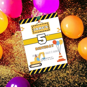 Kids Construction Editable Birthday Invitation Template Personalized Digital Bday Party Invite Excavator Printable For Boys Invitation