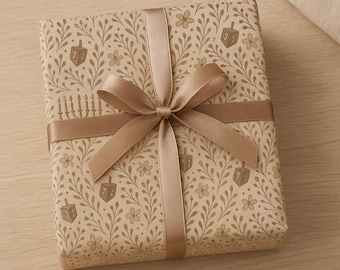 Papel de regalo botánico neutro para Hanukkah, papel de regalo floral minimalista moderno.