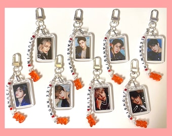 Stray Kids Kpop Keychain Double Sided Photo Name Beaded (Version 2) SKZ | Bang Chan, Lee Know, Changbin, Hyunjin, Han, Felix, Seungmin, I.N.