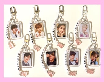 Stray Kids Kpop Keychain -Double Sided Photo Name Beaded (Version 1) SKZ | Bang Chan, Lee Know, Changbin, Hyunjin, Han, Felix, Seungmin, I.N