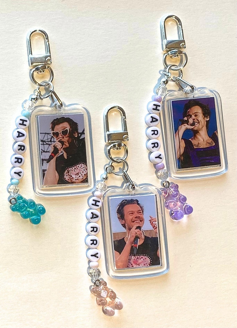 Harry Styles Keychain - Double Sided Photo Frame With Beaded Name Charm ...