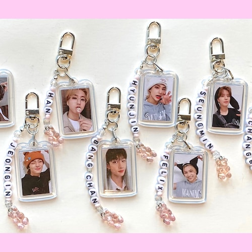 STRAY KIDS Kpop Keychain Double Sided Photo Name Beaded SKZ | Bang