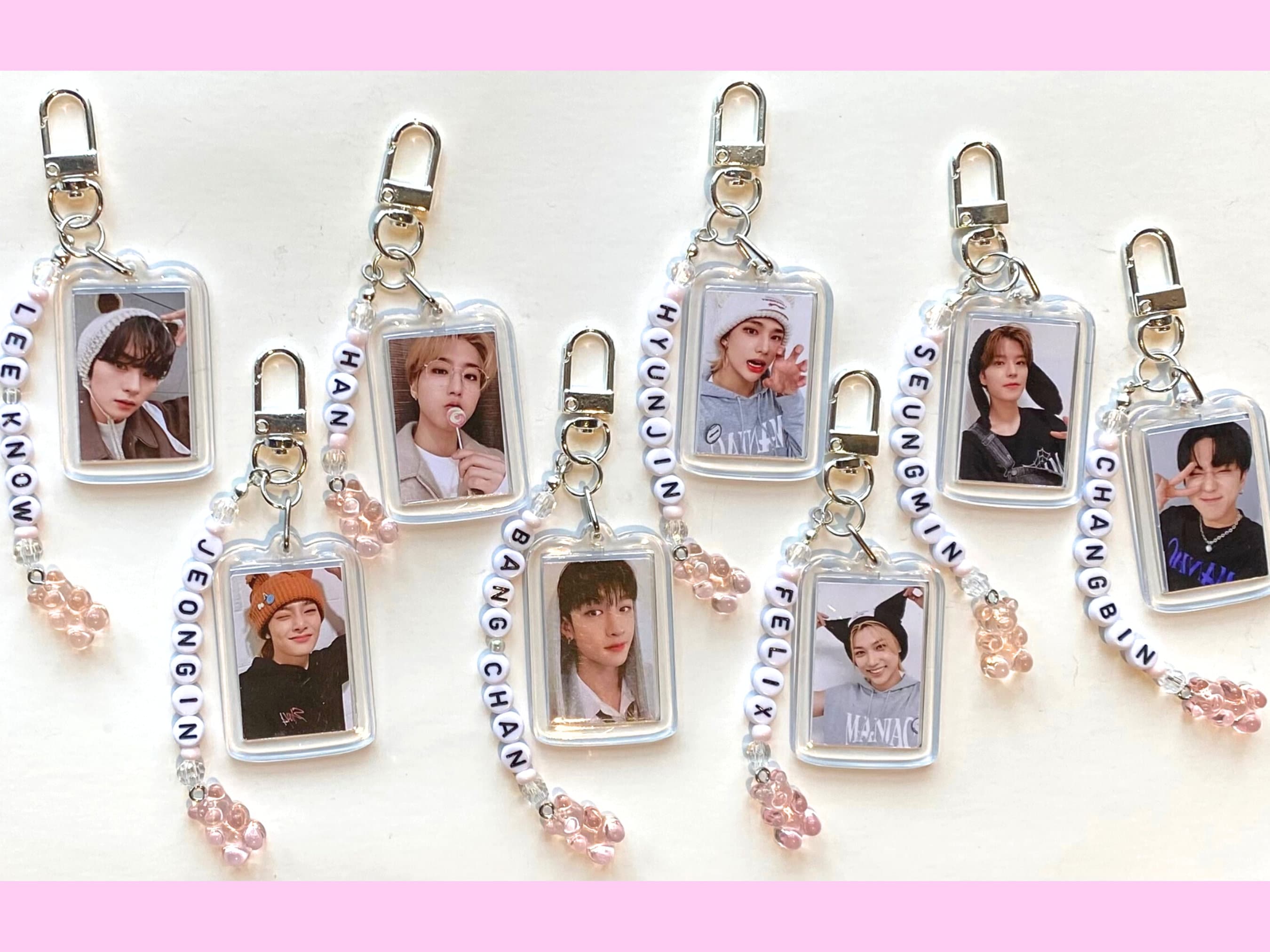 Stray Kids Kpop Keychain Double Sided Photo Name Beaded SKZ | Bang Chan, Lee Know, Changbin, Hyunjin, Han, Felix, Seungmin, I.N.