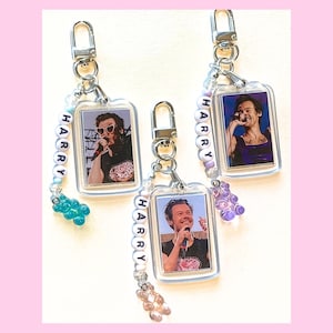 Harry Styles Keychain - Double Sided Photo Frame with Beaded Name Charm | One Direction Concert