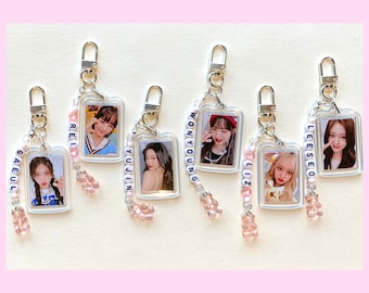 Llavero IVE Kpop - Foto de doble cara con dije de nombre con cuentas / Wonyoung, Yujin, Gaeul, Liz, Leeseo, Rei I’VE