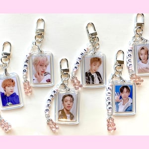 P1Harmony Kpop Keychain - Double Sided Photo with Beaded Name Charm | Keeho, Theo, Jiung, Soul, Intak and Jongseob