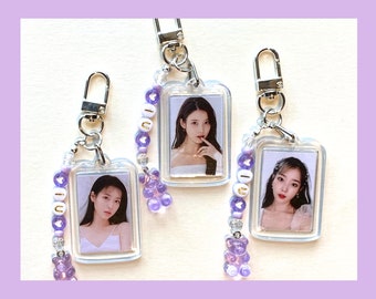IU Kpop Keychain - Double Sided Photo Frame with Beaded Name Charm | Concert