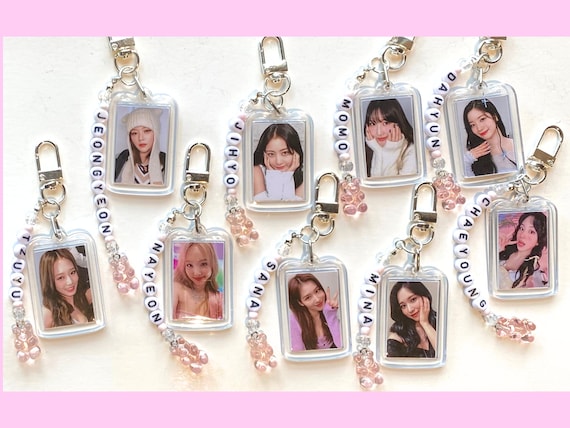 TWICE Kpop Keychain - Double Sided Photo Frame With Beaded Name