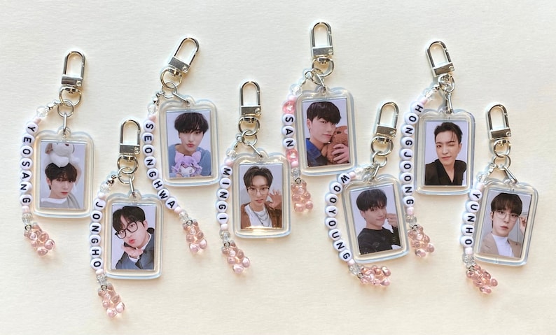 Llavero ATEEZ Kpop - Marco de fotos de doble cara con encanto de nombre con cuentas / San, Mingi, Seonghwa, Wooyoung, Hongjoong, Yeosang, Yunho, Jongho imagen 6