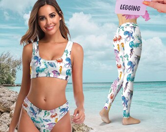 Octopus Fish Sea Animal Bikini Set/Legging, Sea Print 3D Legging For Women, Custom High-Waisted Bikini 3D, Custom Sport/Yoga Legging 3D