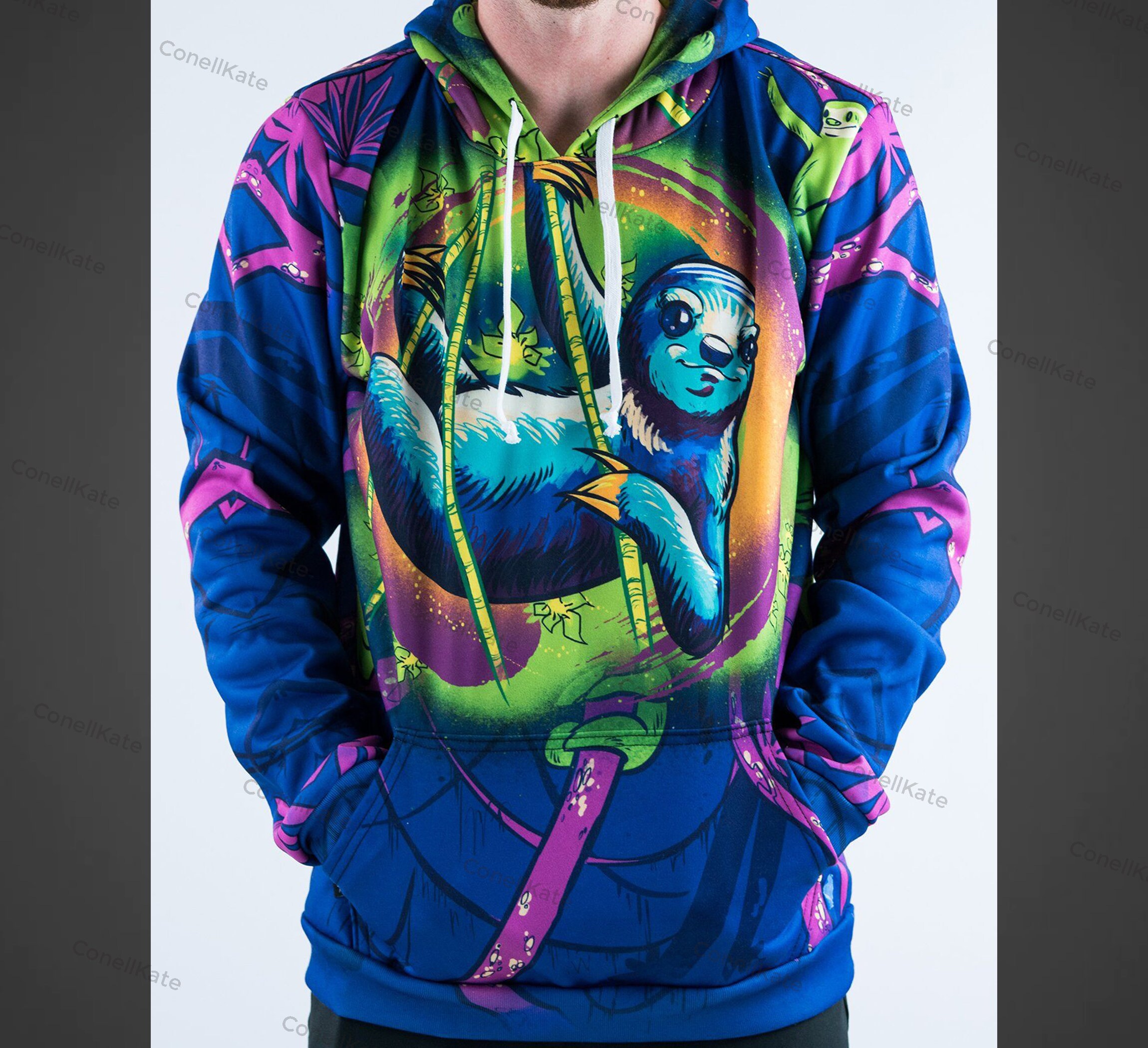 Unisex Hoodie 3D Sloth Hoodie Blue 