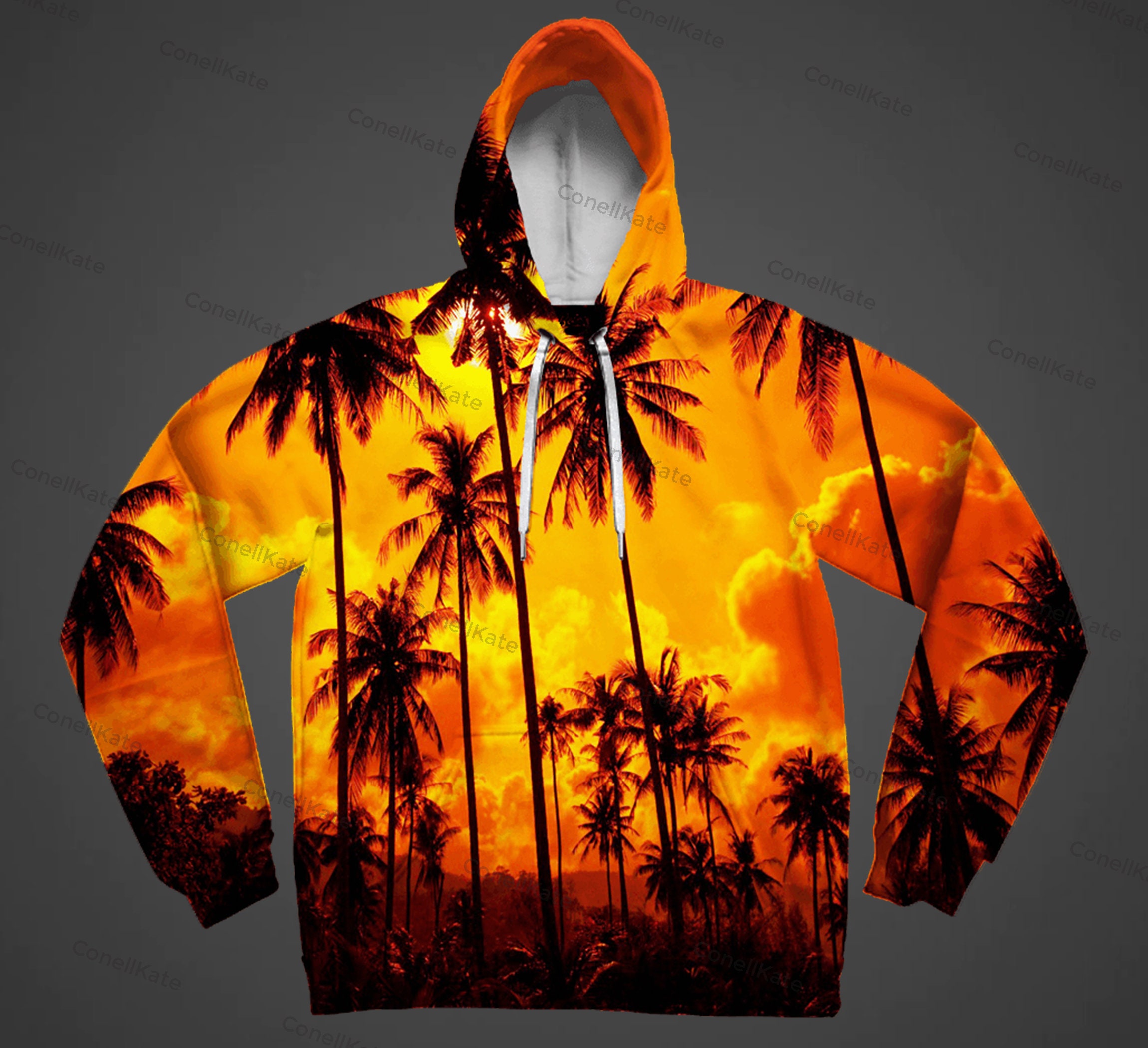 PALM TREE SUNSET All Over Print Unisex Hoodie 3D Orange - Etsy