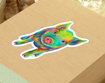 Piglet Vinyl Sticker, Rainbow Animal Decal, Laptop, Water Bottle Decor