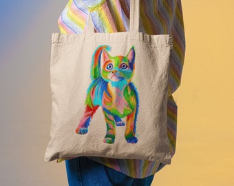 Cat Lover Cotton Canvas Tote Bag, Cute Cat Tote, Kitty Print Shopping Bag, Feline Fan Gift, Reusable Eco-Friendly Bag
