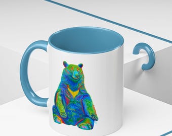 Bear Rainbow Accent Mug, Cute Ceramic Coffee Cup, Colorful Animal Design, Gift for Bear Lovers, Kitchen Decor, Unique Tea Mug, Birthday