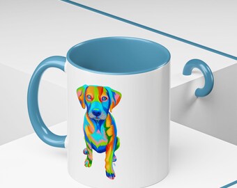 Mug, Sweet Rainbow Puppy Dog Coffee Cup, Cute Pet Animal Gift, Colorful Animal Lover Tea Mug, Whimsical Kawaii Puppy Mugs, Ceramic Hot Cocoa